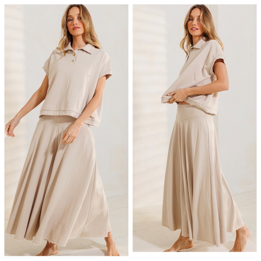 Raw Edge Detail Pants with Collared Top
